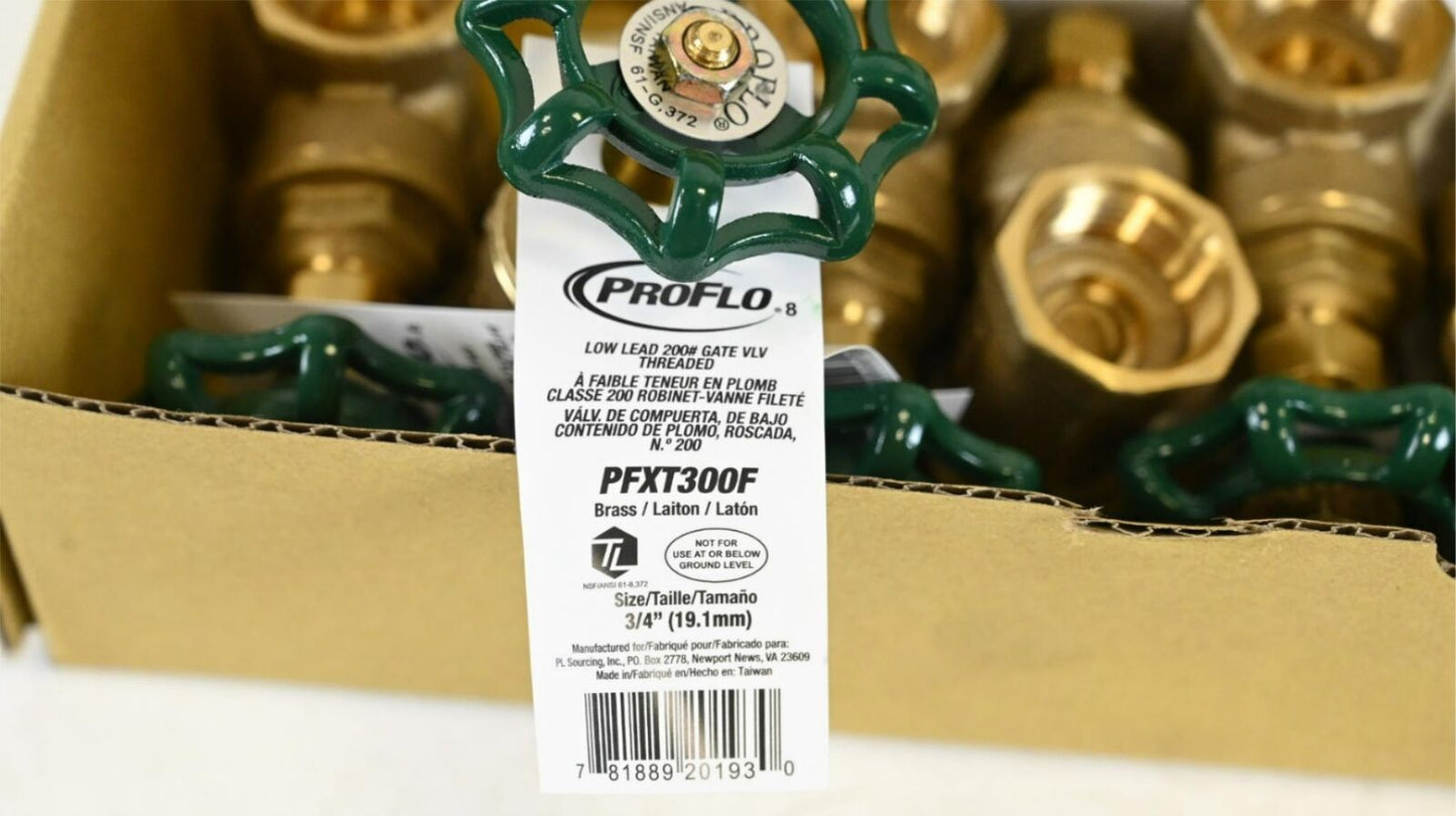 ProFlo PFXT300F, 3/4" Non Rising Stem Gate Valve, PK 10