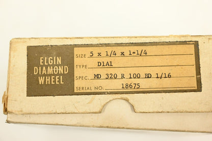 ELGIN MD 320 R 100 BD 1/16 Diamond Wheel, 5 x 1/4 x 1-1/4