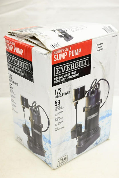 Everbilt HDSP50V 1/2 HP Aluminum Sump Pump Vertical Switch, Black