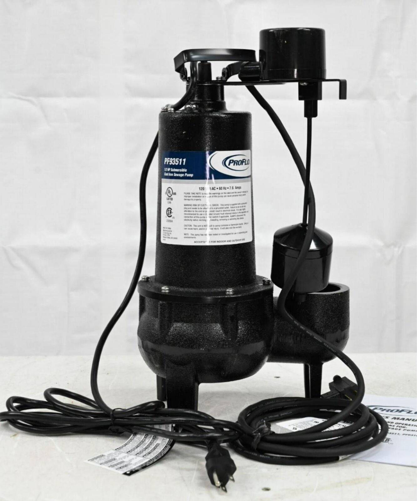 ProFlo PF93511 Cast Iron Sewage Pump, 1/2 Horsepower