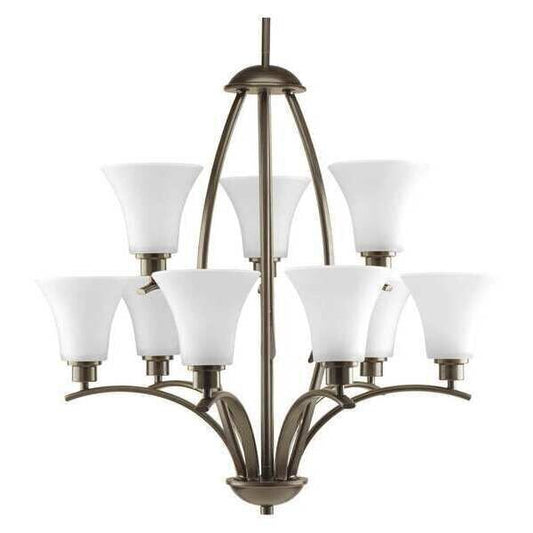 PROGRESS LIGHTING Joy 9-Light, 2-Tier Chandelier, 100 W, Antique Bronze