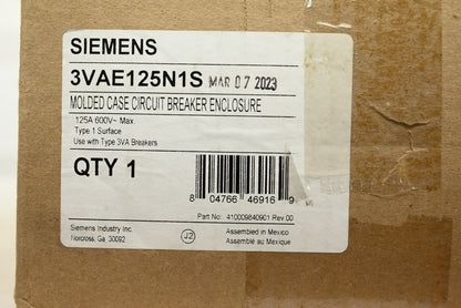 Siemens 3VAE125N1S Molded Case Circuit Breaker Enclosure