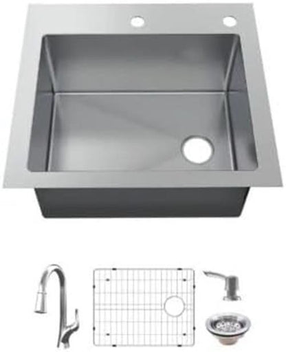 Glacier Bay VDR2522A1PA1 25" Single Bowl Dual Mount All in One Kitchen Sink