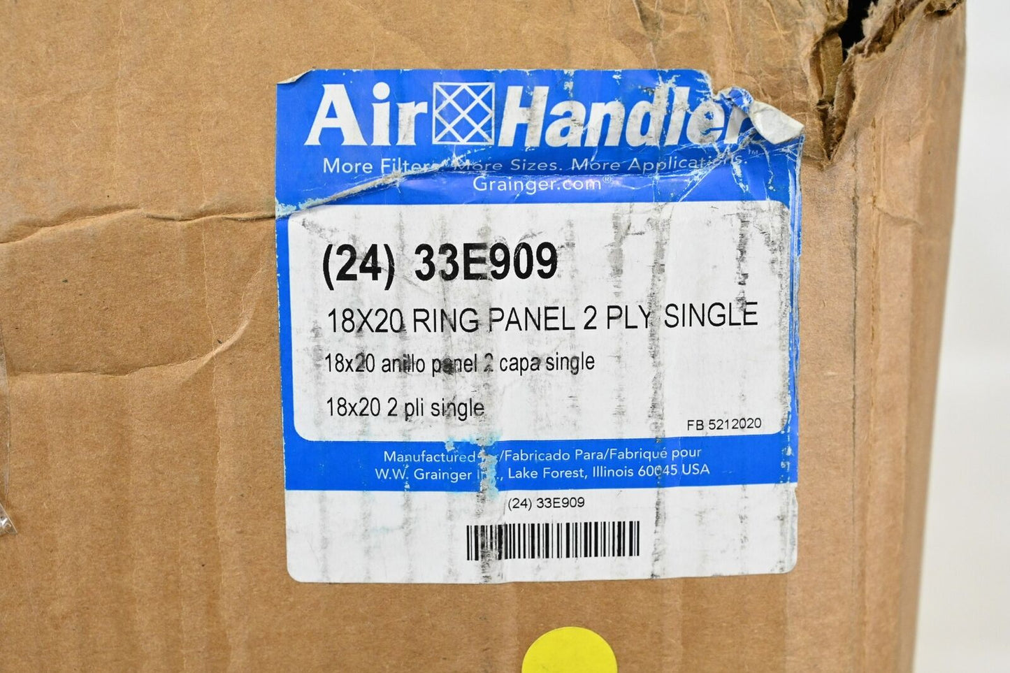 Air Handler 33E909 Ring Panel Air Filter 18'' Nominal Ht, 20'' Section Wd, PK 24