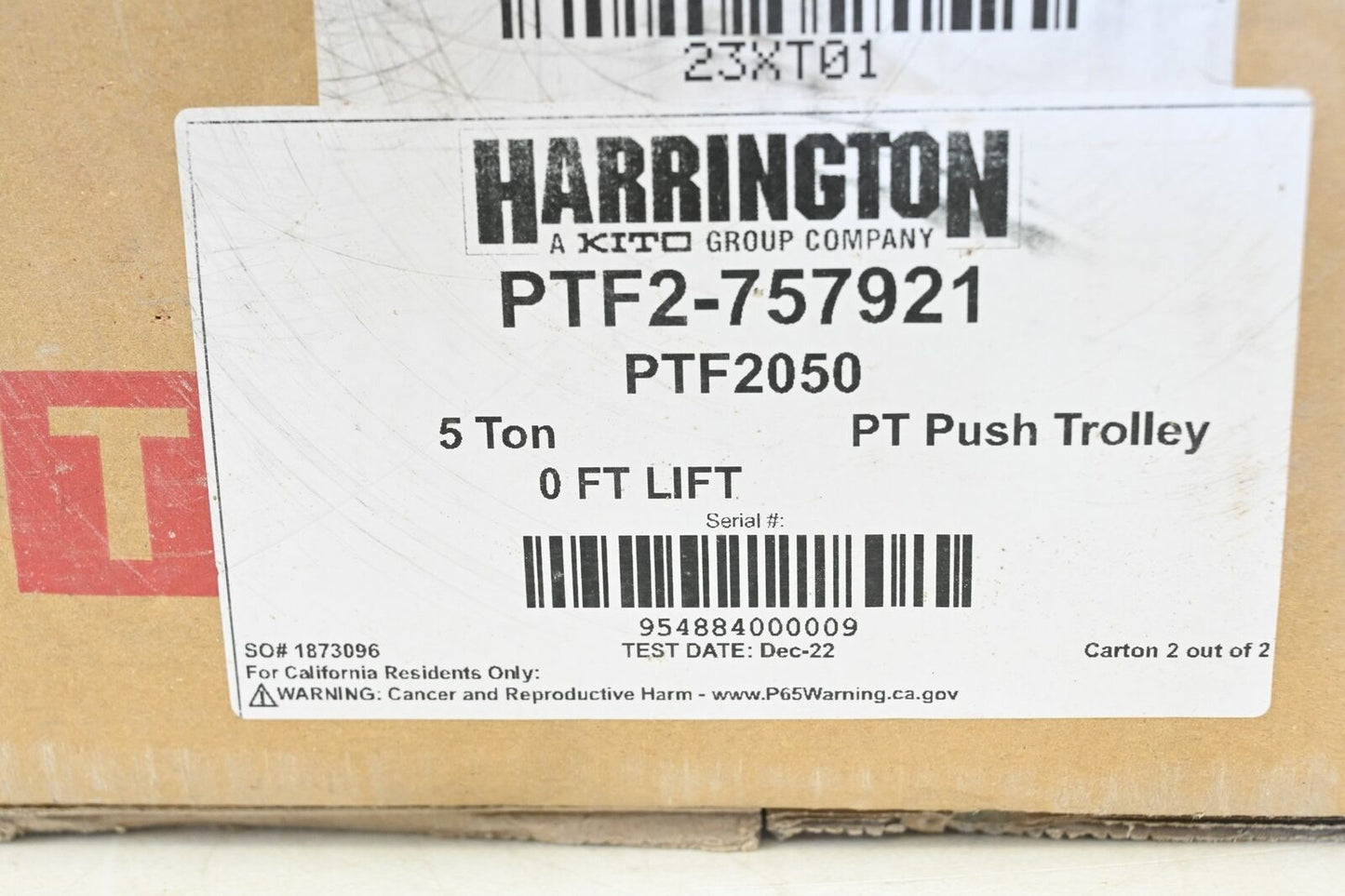 Harrington PTF2050 Trolley 10,000 lb Load Capacity, Steel