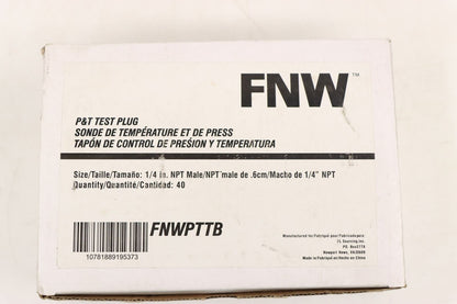 FNW FNWPTTB 1/4" Pressure & Temp TEST Plug, PK 36