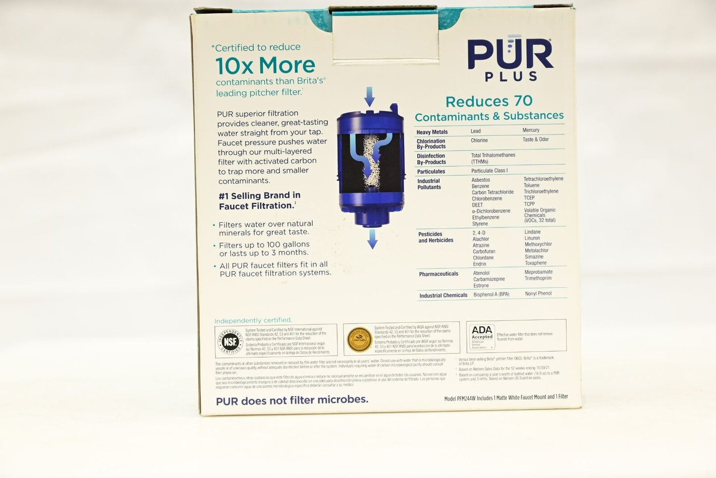 Pur Plus PFM244W Horizontal Faucet Mount Water Filtration System, Matte White