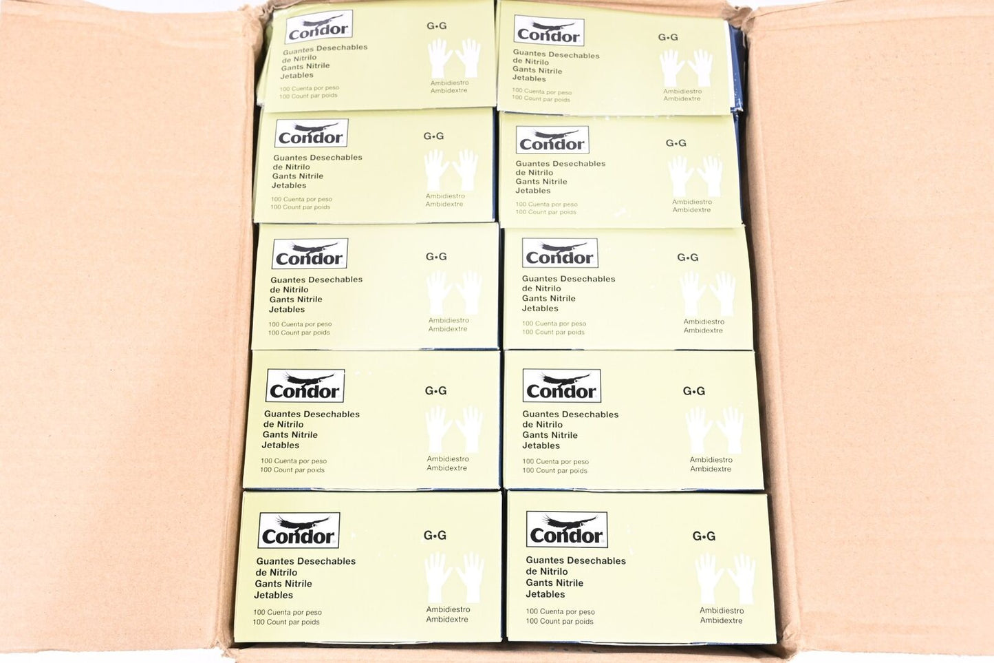 [LOT OF 10] Condor 56JT49 Disposable Gloves, Blue Nitrile, Large, PK 1,000