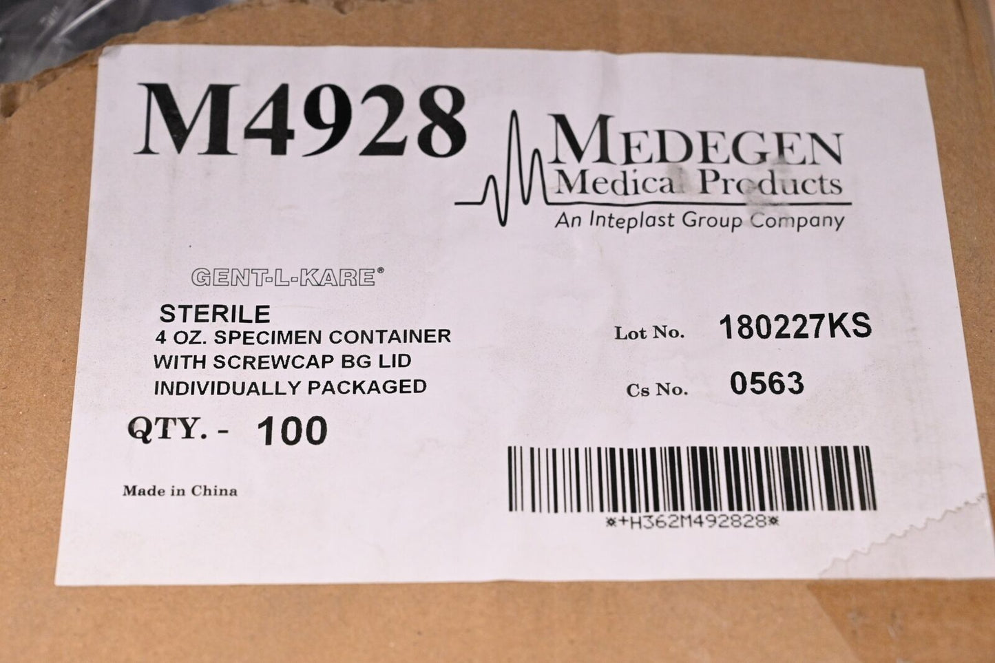 GENT-L-KARE M4928 Specimen Container, Polypropylene, PK 100