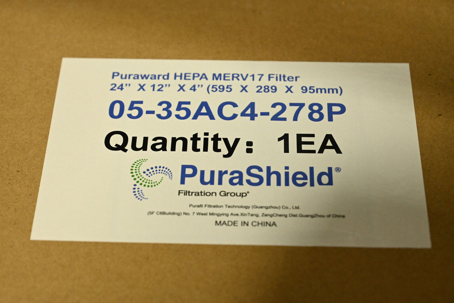 HEPA Air Filters, Overall Depth: 4in , HEPA MPN:  05-35AC4-278P