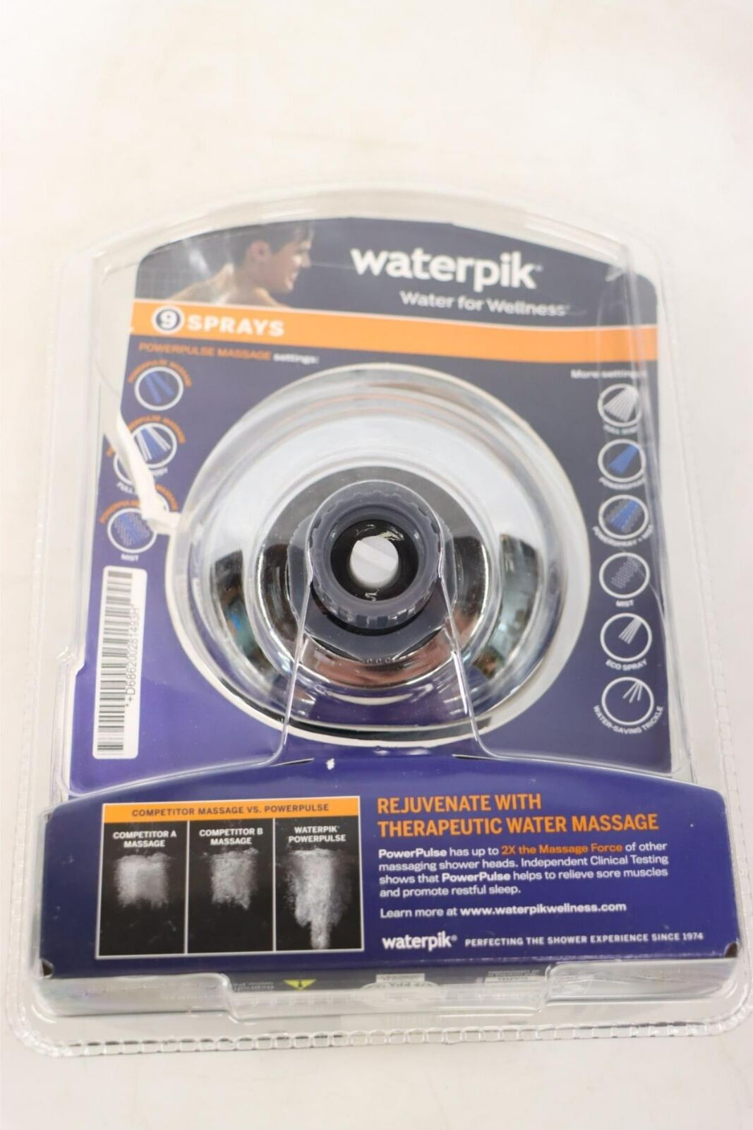 Waterpik YAT-933E PowerPulse Chrome Round Fixed Shower Head