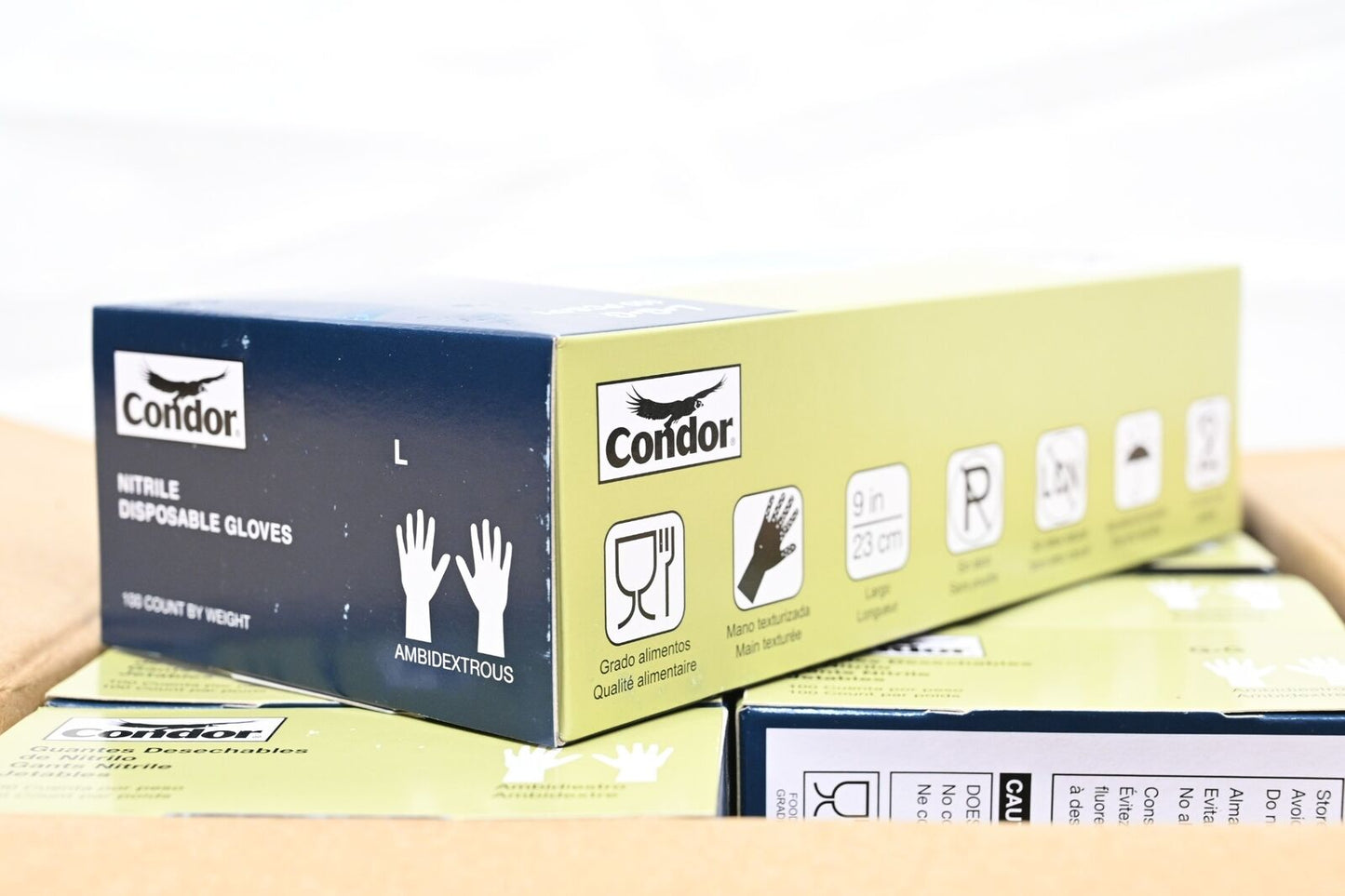 [LOT OF 10] Condor 56JT49 Disposable Gloves, Blue Nitrile, Large, PK 1,000