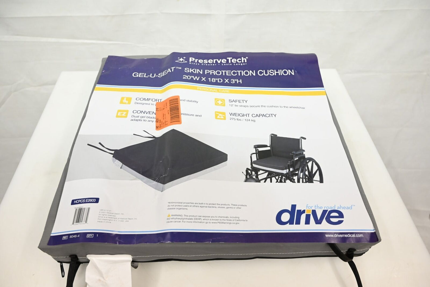 Drive Medical 8046-4 Gel-U-Seat Skin Protection Cushion 20" W x 18" D x 3" H