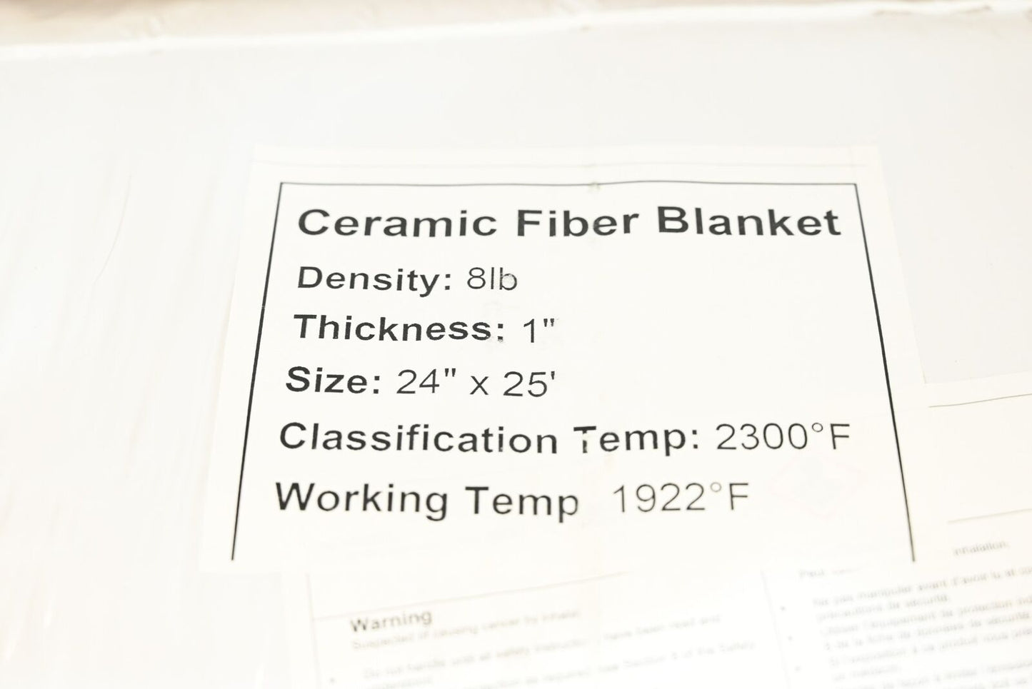 UniTherm CF8HZ-1-24X25 Ceramic Fiber Insulation