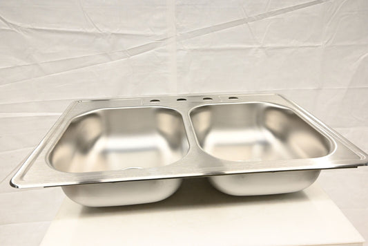 Dayton D233224 Stainless Steel Double Bowl Top Mount Sink with 4 Faucet Holes