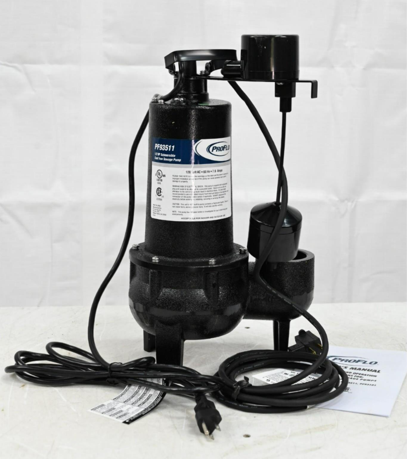 ProFlo PF93511 Cast Iron Sewage Pump, 1/2 Horsepower