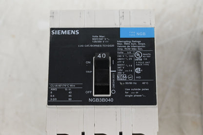 Siemens NGB3B040 Molded Case Circuit Breaker, 347/600 VAC, 40 A, 14 kA -Pack 2