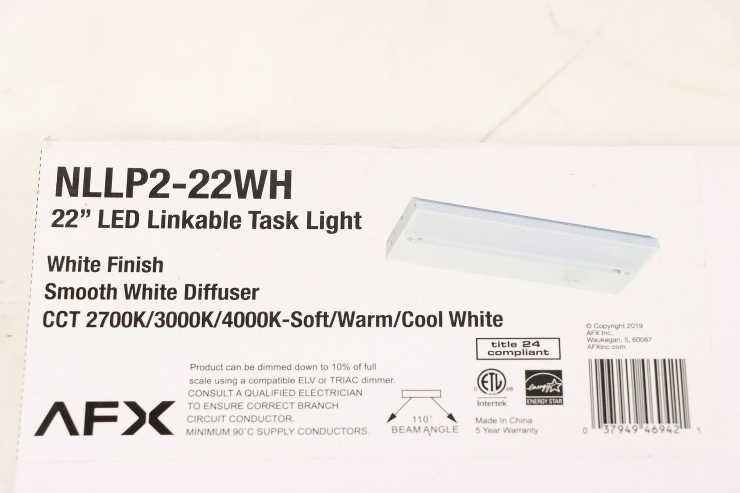 AFX NLLP2-22WH 22" LED Linkable Task Light, White