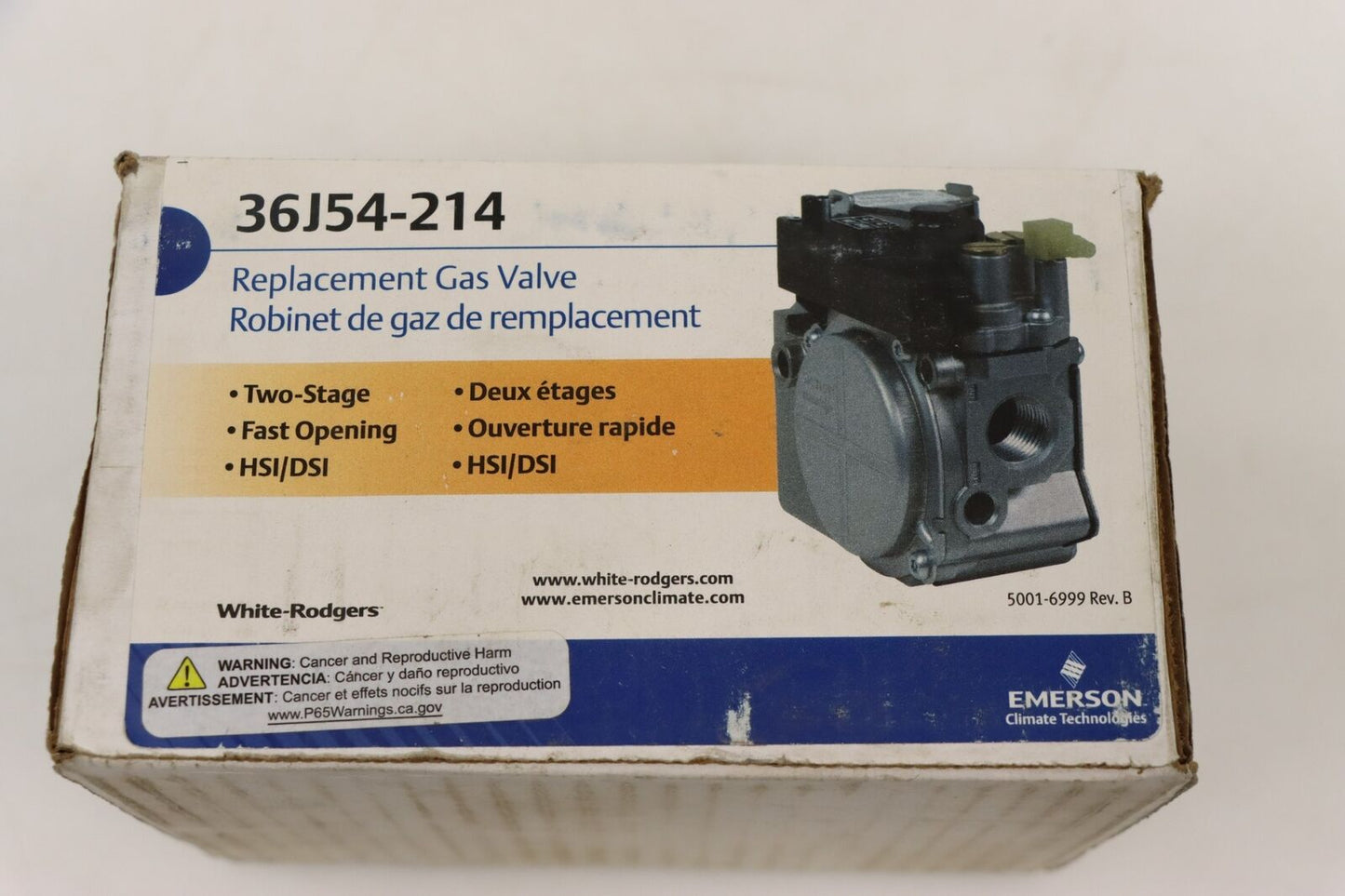 WHITE-RODGERS 36J54-214 Gas Valve, 1/2" Inlet/Outlet Size, 140,000 Btu/H Cap.