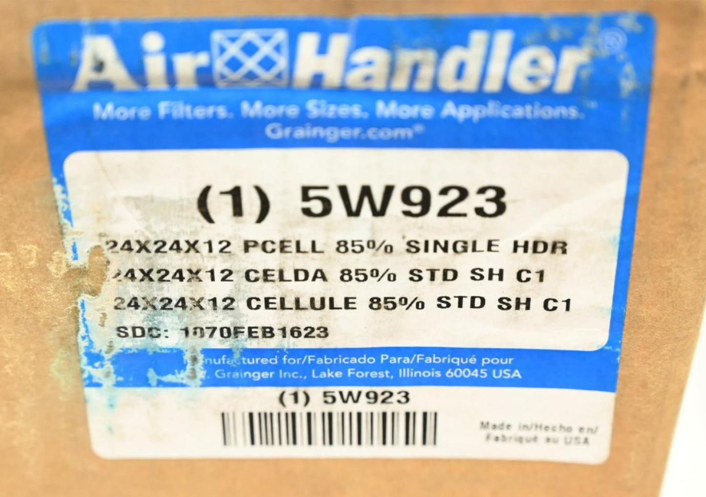 Air Handler 5W923 Cartridge Air Filter, 24"Ht x 24" Wd x 12" Dp