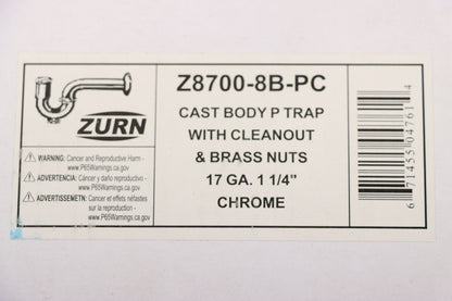 Zurn Z8700-8B-PC P-Trap with Cleanout Tubular Brass Wall Bend