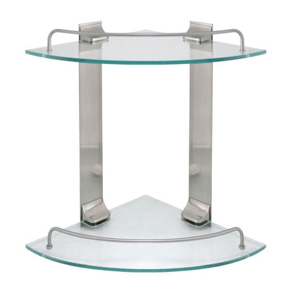 MODONA D-GCS-SN 9.5" W Double Glass Corner Shelf with Pre-Installed Rails