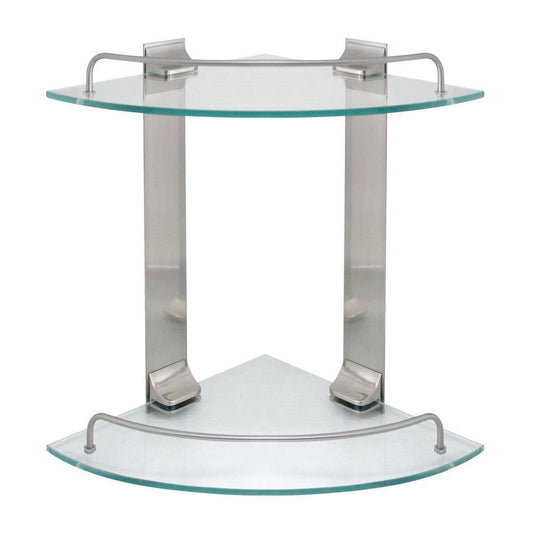 MODONA D-GCS-SN 9.5" W Double Glass Corner Shelf with Pre-Installed Rails