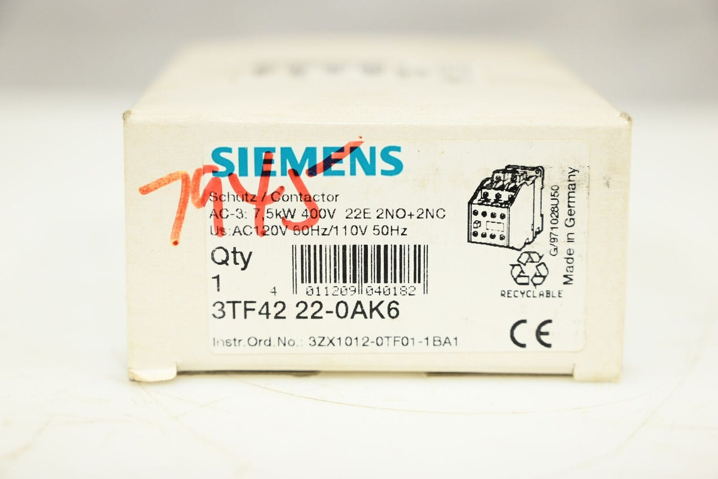 Siemens 3TF4222-0AK6 Contactor