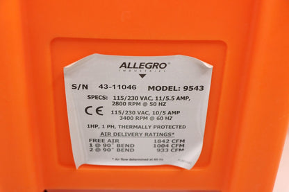 Allegro 9543-15 Confined Space Fan, 12 in Duct Diameter, Orange