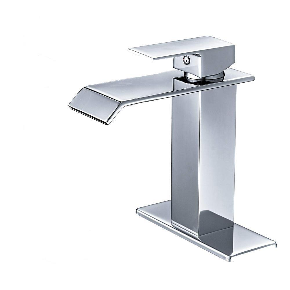 BWE A-96004-C-2 Waterfall Single Hole Single-Handle Low-Arc Bathroom Faucet