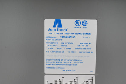 ACME ELECTRIC Three Phase Transformer: 120V AC/208V AC Wye, Outdoor Rated-49NT35