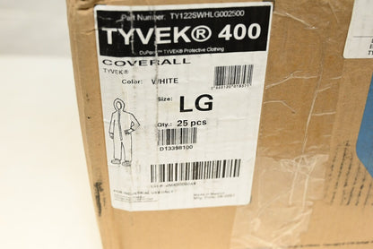 Dupont TY122SWHLG002500 Tyvek 400 Disposable Coveralls, LG, PK 25