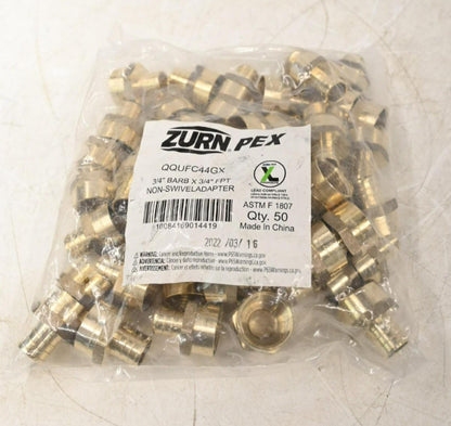 Zurn QQUFC44GX PEX and Pipe Adapter, Brass, PK 50