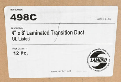 Lambro 498C 4 in. x 8 ft. Laminated Transition Duct, PK 12