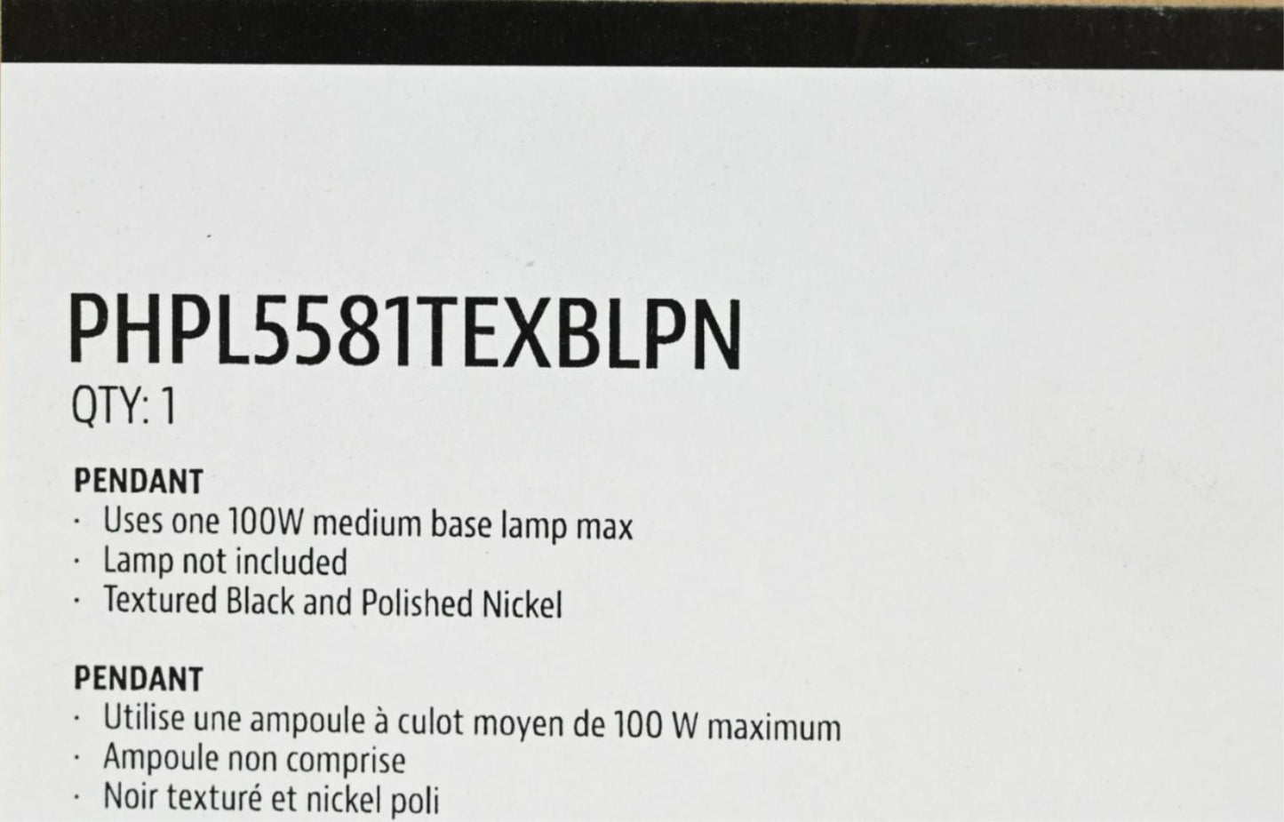 Park Harbor PHPL5581TEXBLPN Maiden 10" Mini Foyer Pendant w/Angled Arm Accents