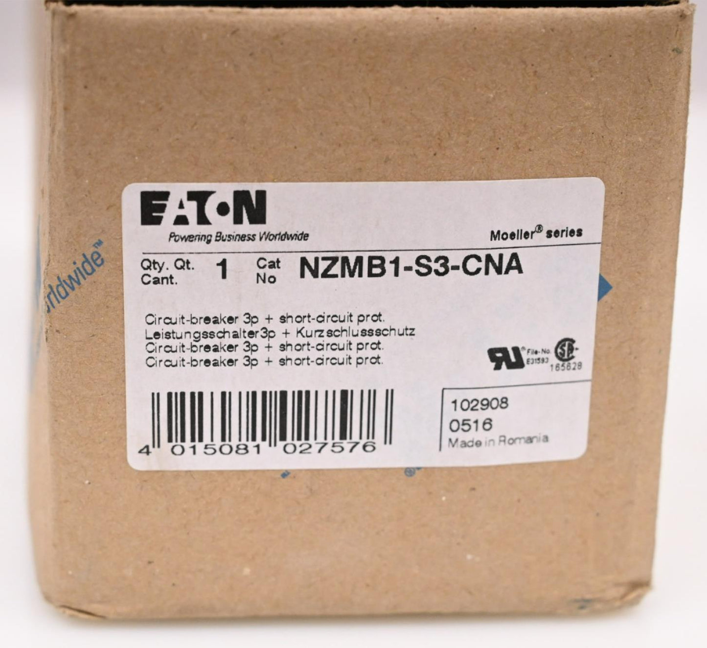 Eaton NZMB1-S3-CNA Complete Molded Case Circuit Breaker, 480 VAC