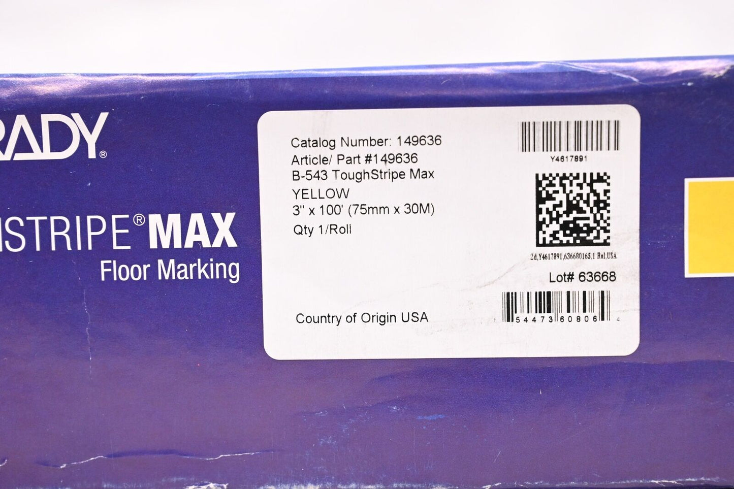 Brady 149636 Floor Marking Tape, 100 ft Imperial Tape Length