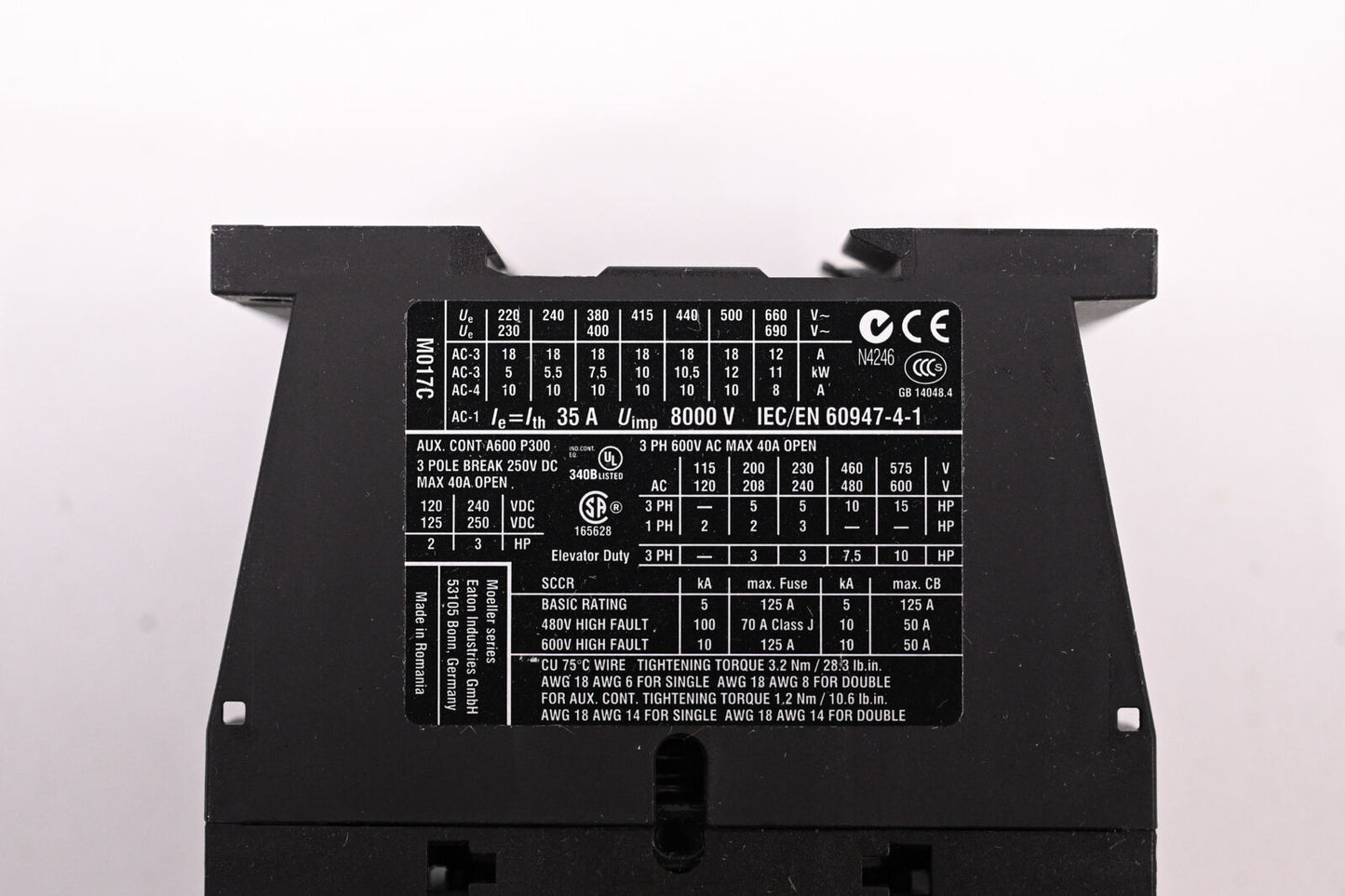 Eaton - Cutler Hammer XTCE018C01T CONTACTOR; 3 POLE; 18 AMP; FRAME C; 1NC AUX;24