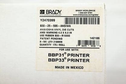 Brady B30-25-595-ANSIWA Ansi/Osha Vinyl Die Cuts ANSI "WARNING" 4" x 6"