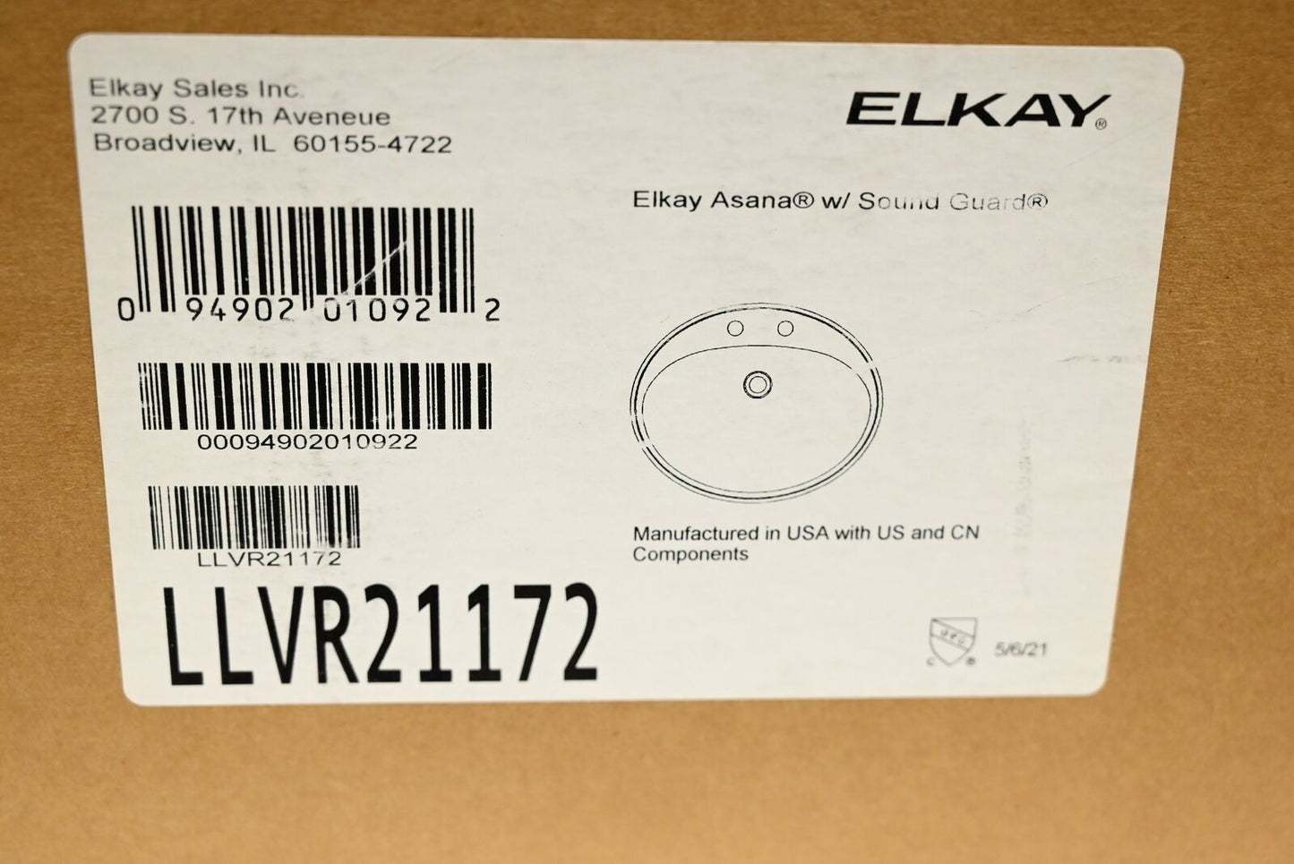 Elkay LLVR21172 Asana Drop In Stainless Steel Lavatory Sink w/Two Faucet Holes