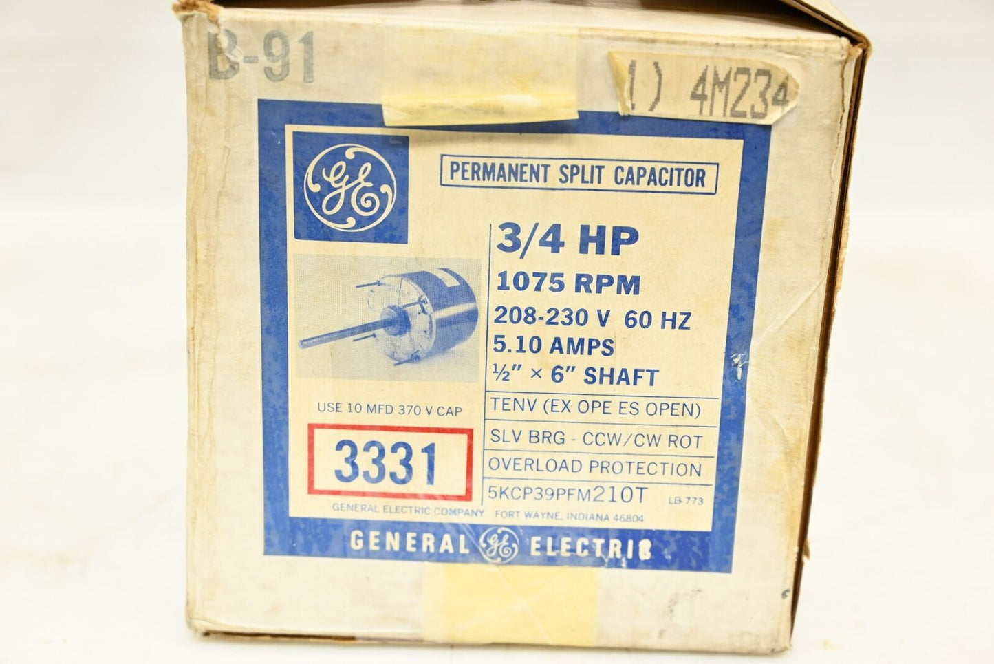 General Electric (GE) Permanent Split Capacitor, 3/4 HP, 1075 RPM