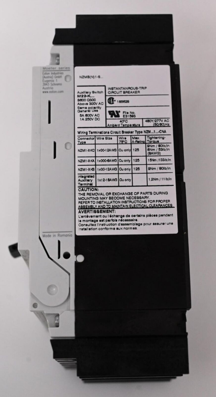 Eaton NZMB1-S3-CNA Complete Molded Case Circuit Breaker, 480 VAC