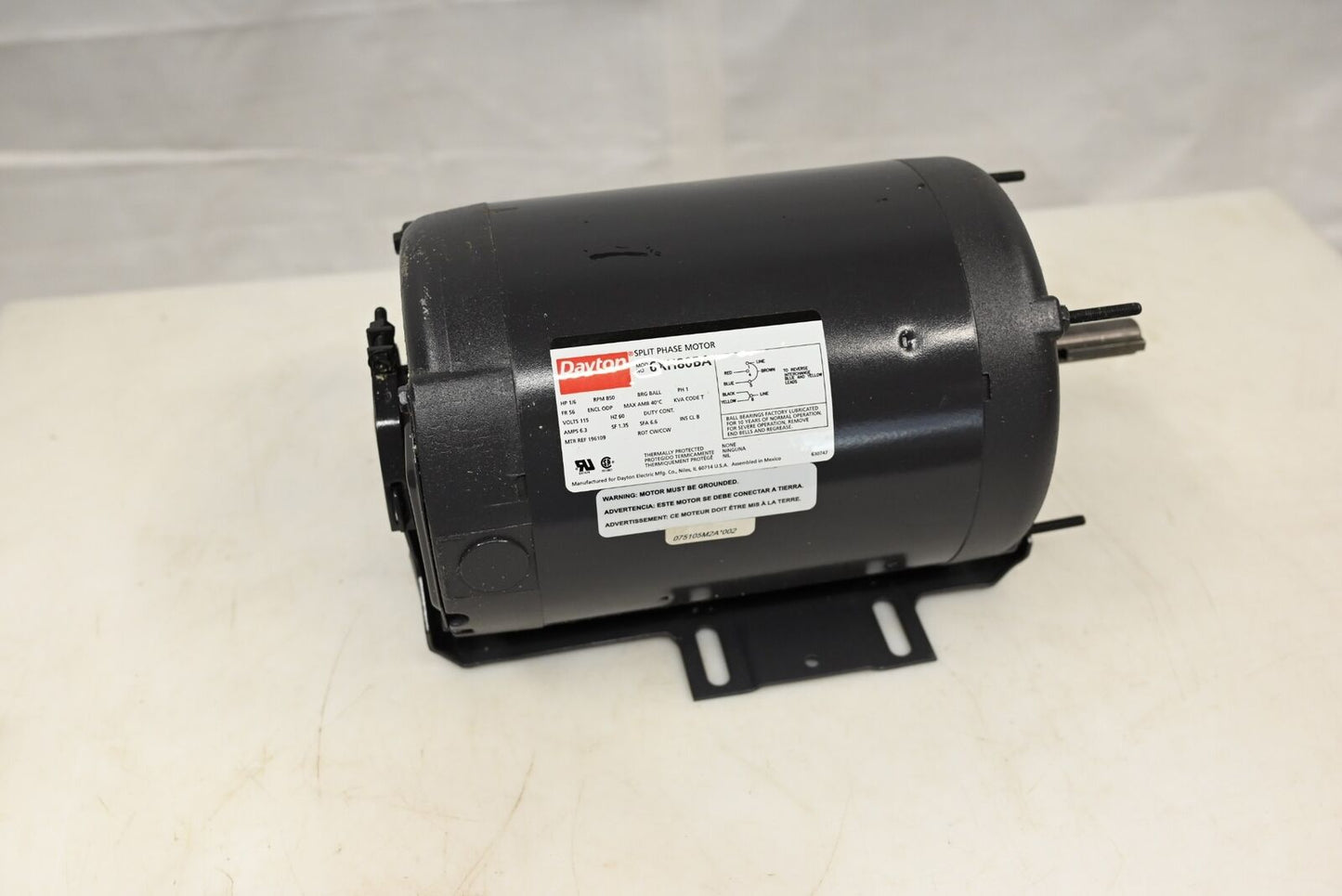 Dayton 6XH80 General Purpose Motor, Single Phase, HP 1/6