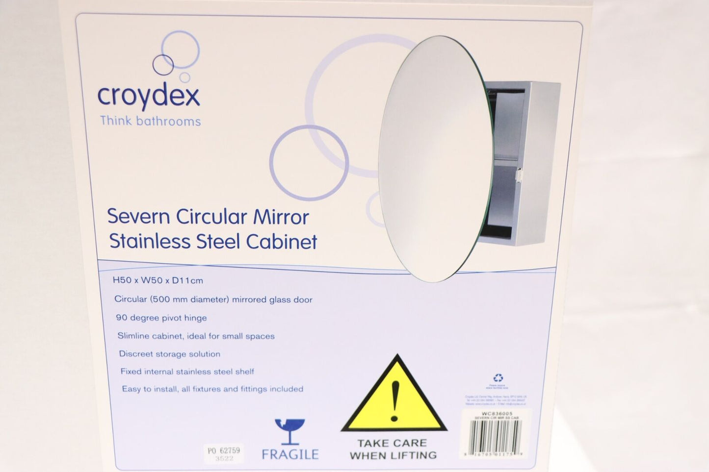 Croydex WC836005 Severn Circular Door Mirror Cabinet, Stainless Steel