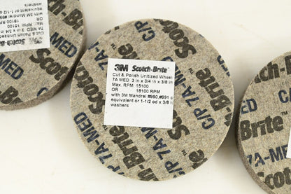 3M 7010364917 Scotch-Brite Cut and Polish Unitized Wheel, 3" x 3/4" x 3/8", PK10