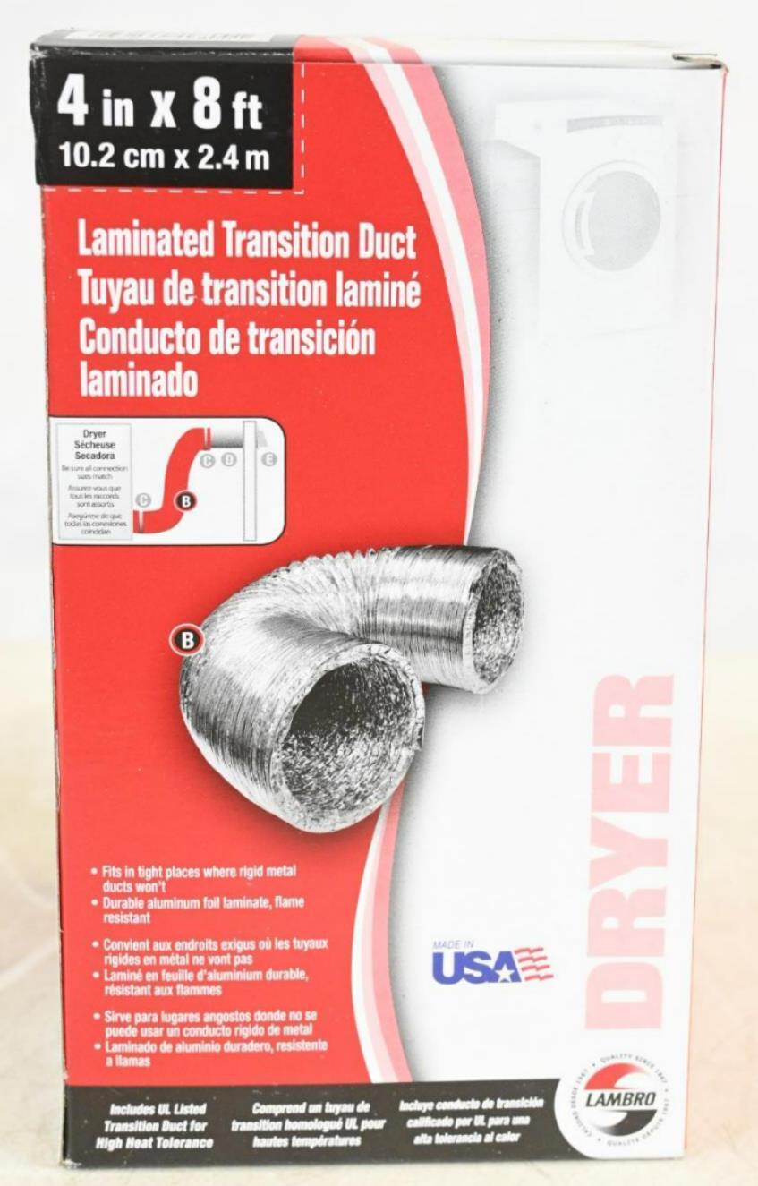 Lambro 498C 4 in. x 8 ft. Laminated Transition Duct, PK 12