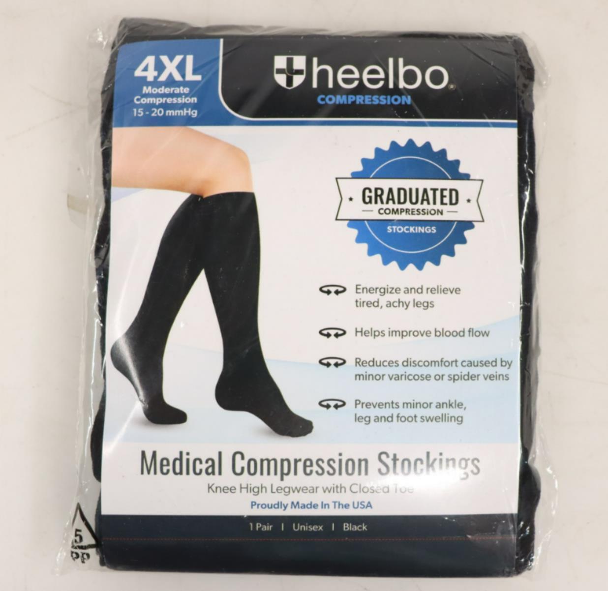 Heelbo 630-6561-0016 4XL Moderate Compression 15-20 mmHg, PK 4