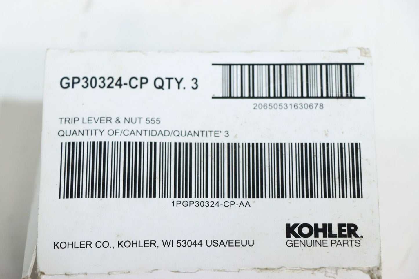 Kohler K-GP30324-CP Wellworth Left Trip Lever Kit, PK 3