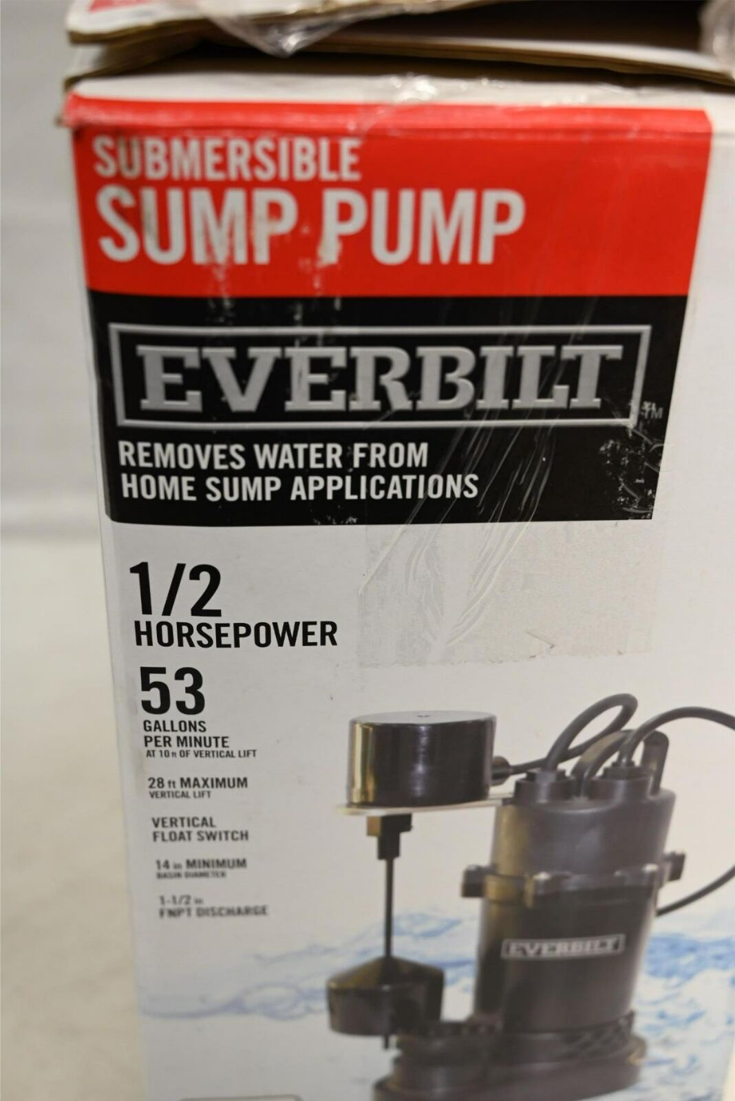 Everbilt HDSP50V 1/2 HP Aluminum Sump Pump Vertical Switch, Black