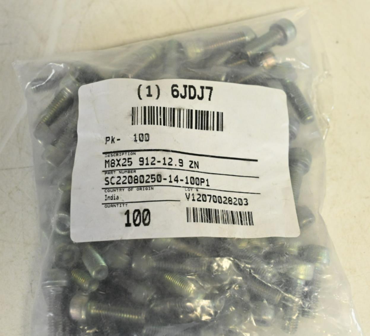 Metric Socket Head Cap Screw SC22080250-100P1, 25 mm Lg, PK 100